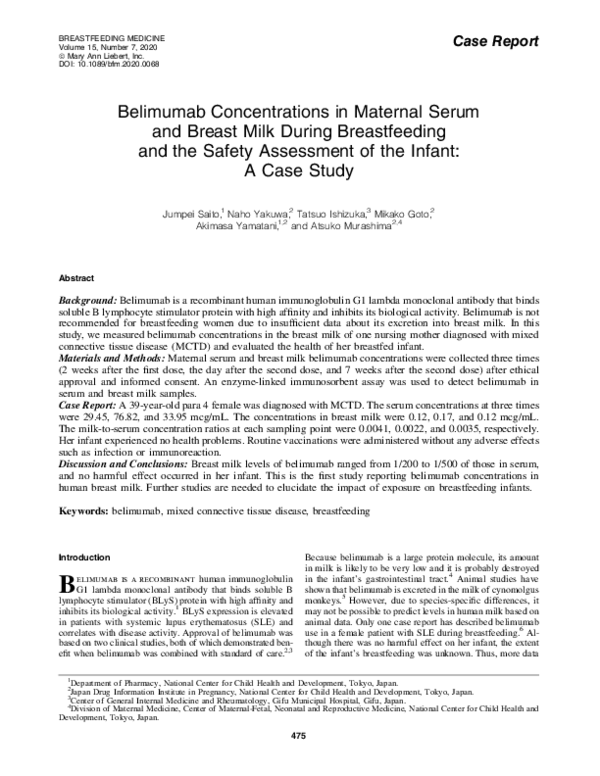 (PDF) Belimumab Concentrations in Maternal Serum and Breast Milk During ...