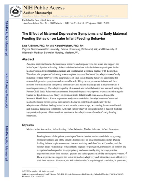 (PDF) The Effect of Maternal Depressive Symptoms and Early Maternal ...