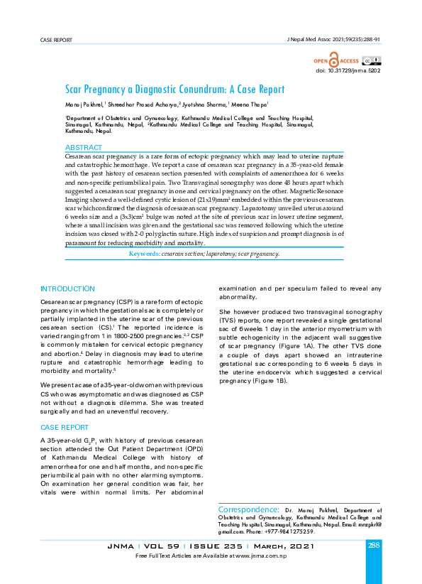 (PDF) Scar Pregnancy a Diagnostic Conundrum: A Case Report