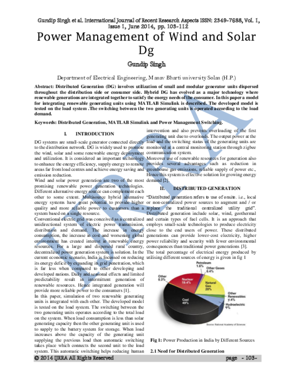 (PDF) Power Management of Wind and Solar DG