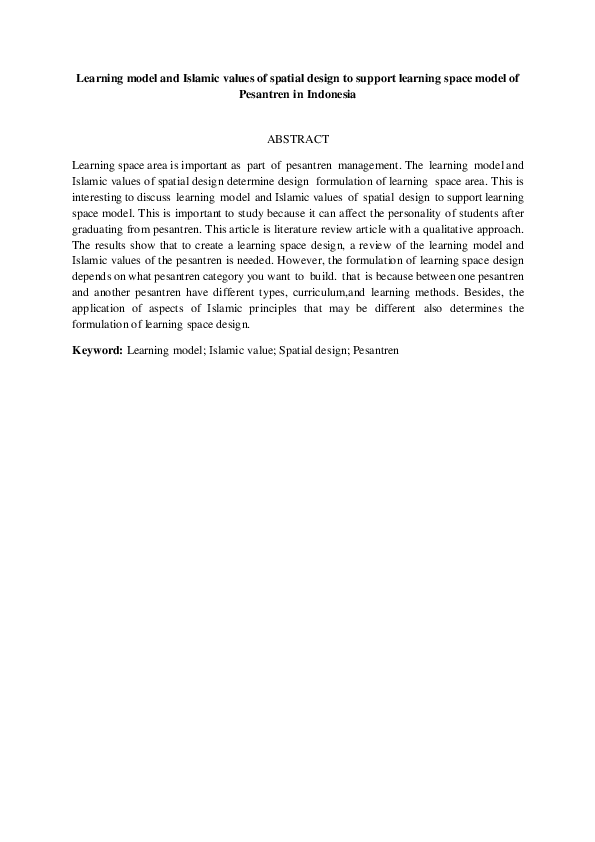 (PDF) Learning model and Islamic values of spatial design to support ...