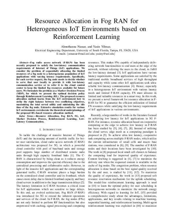 (PDF) Resource Allocation in Fog RAN for Heterogeneous IoT Environments ...
