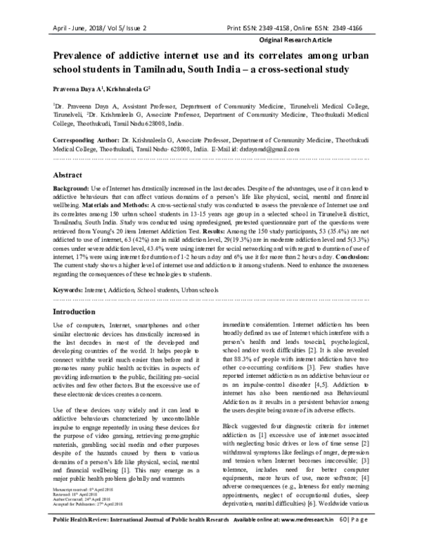 (PDF) Prevalence of addictive internet use and its correlates among ...