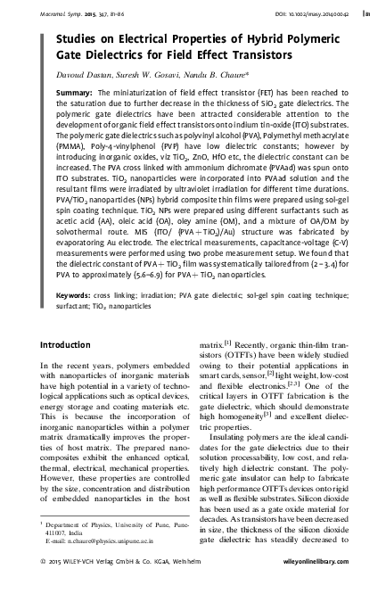 (PDF) Studies on Electrical Properties of Hybrid Polymeric Gate ...