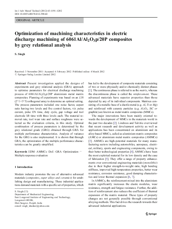 (PDF) Optimization of machining characteristics in electric discharge ...
