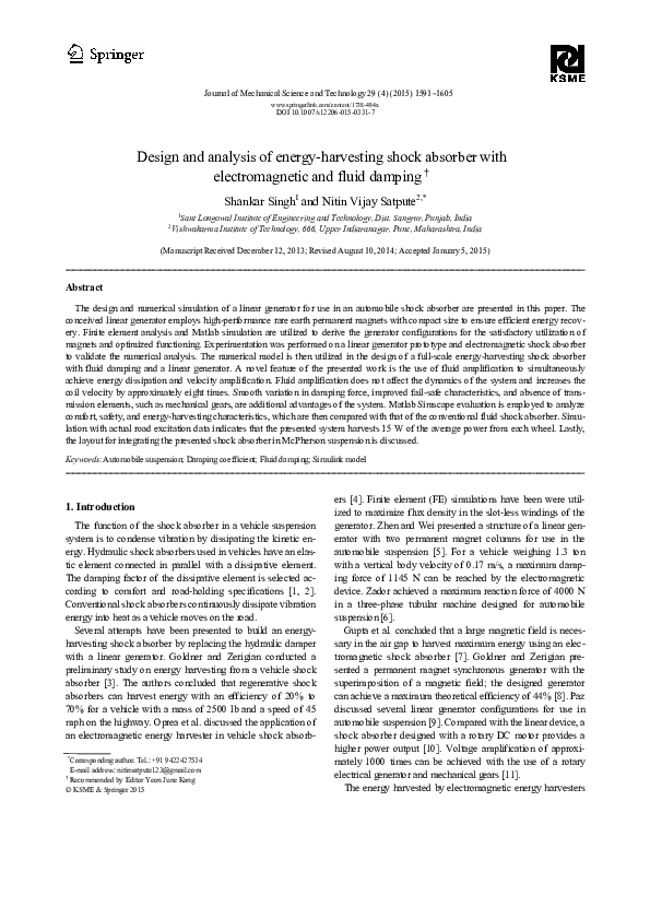 (PDF) Design and analysis of energy-harvesting shock absorber with ...