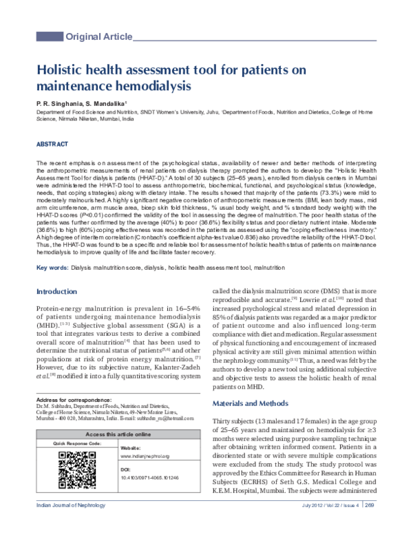 (PDF) Holistic health assessment tool for patients on maintenance ...