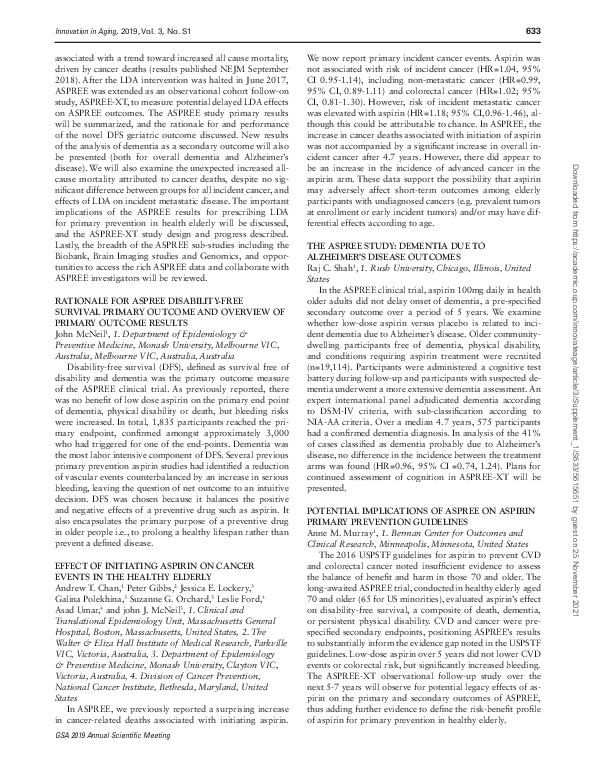 (PDF) Effect of Initiating Aspirin on Cancer Events in the Healthy Elderly