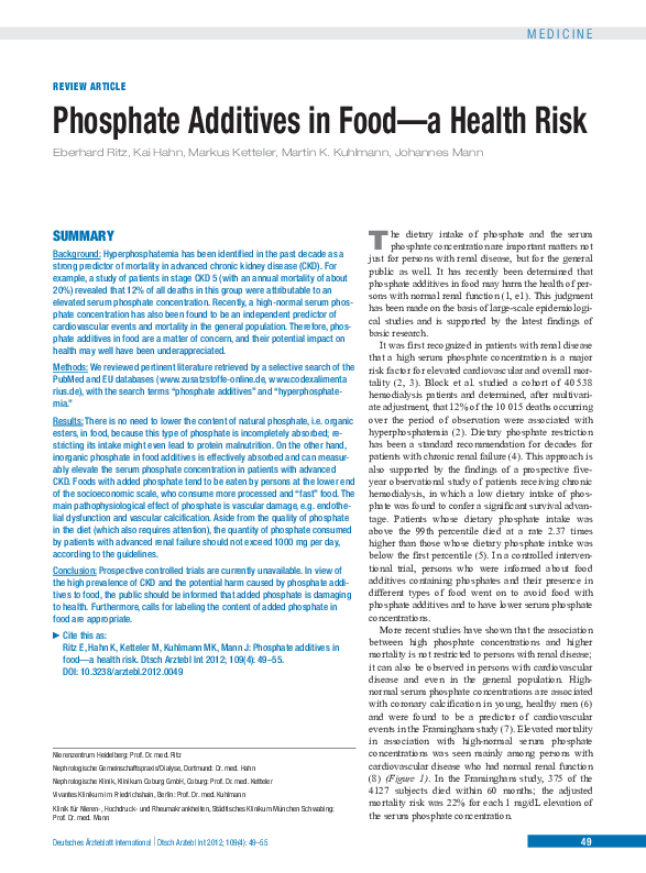(PDF) Phosphate additives in food--a health risk