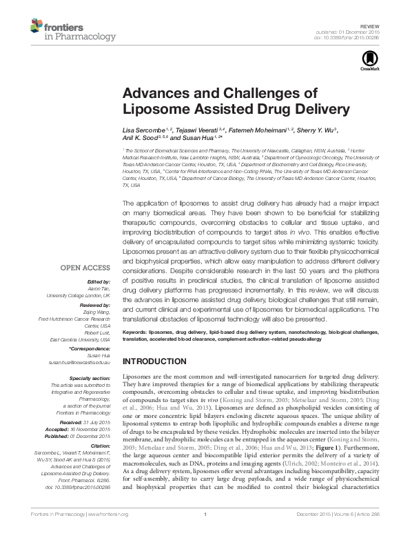 (PDF) Advances and Challenges of Liposome Assisted Drug Delivery