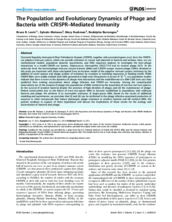 (PDF) The Population and Evolutionary Dynamics of Phage and Bacteria ...