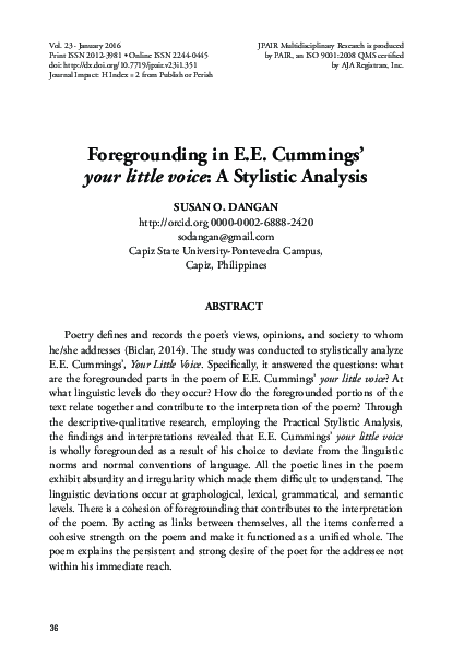 (PDF) Foregrounding in E.E. Cummings' Your Little Voice: A Stylistic ...