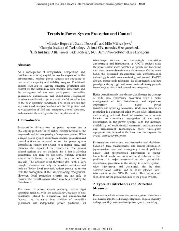 (PDF) Trends in power system protection and control Mal Mal