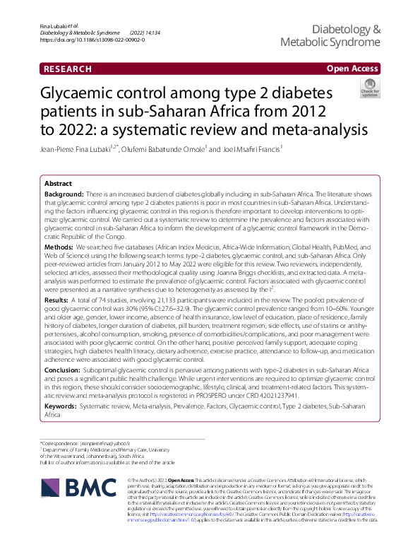 (PDF) Glycaemic control among type 2 diabetes patients in sub-Saharan ...