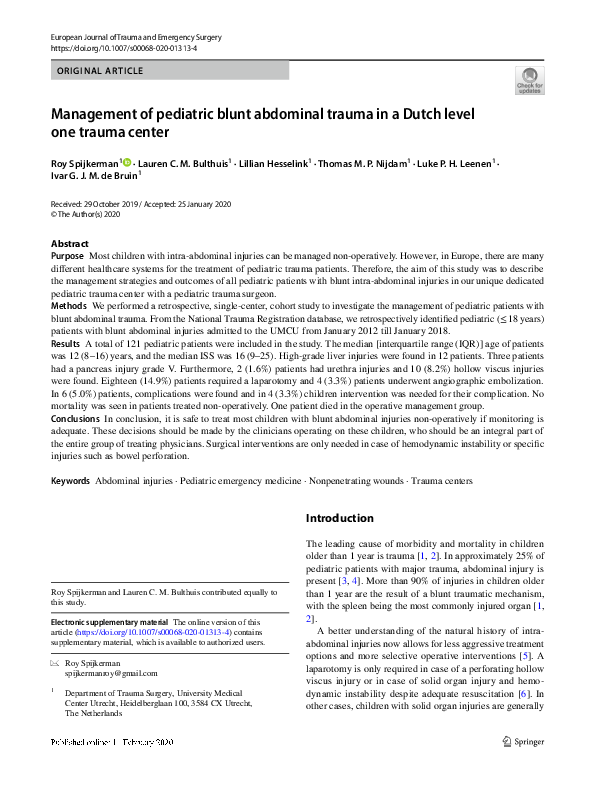 (PDF) Management of pediatric blunt abdominal trauma in a Dutch level ...