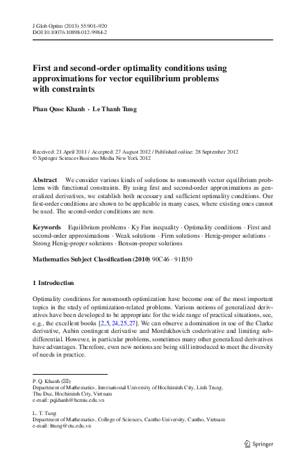 (PDF) First and second-order optimality conditions using approximations ...