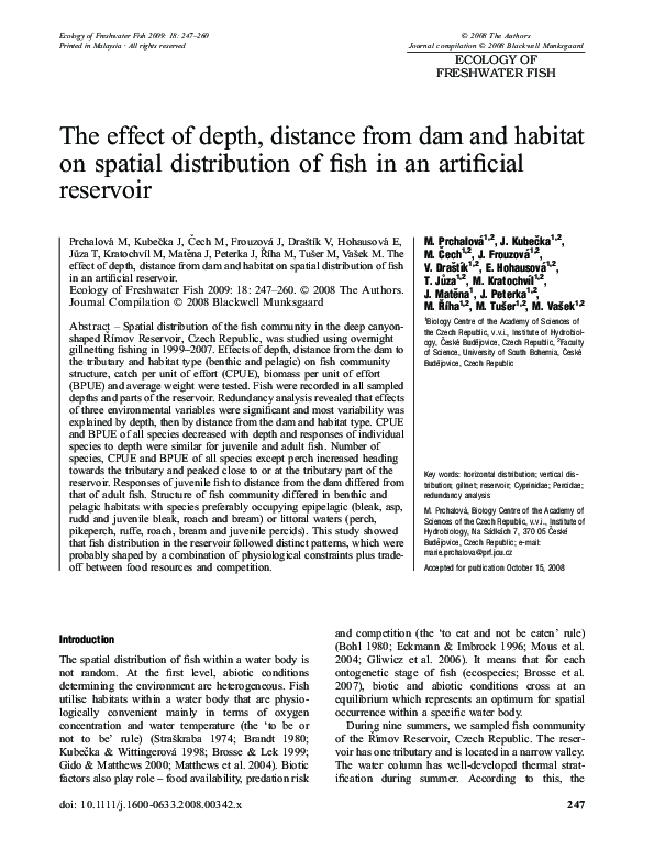 (PDF) The effect of depth, distance from dam and habitat on spatial ...