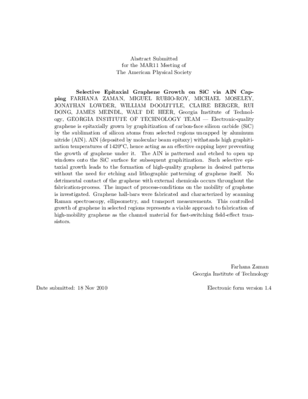 (PDF) Selective Epitaxial Graphene Growth on SiC via AlN Capping