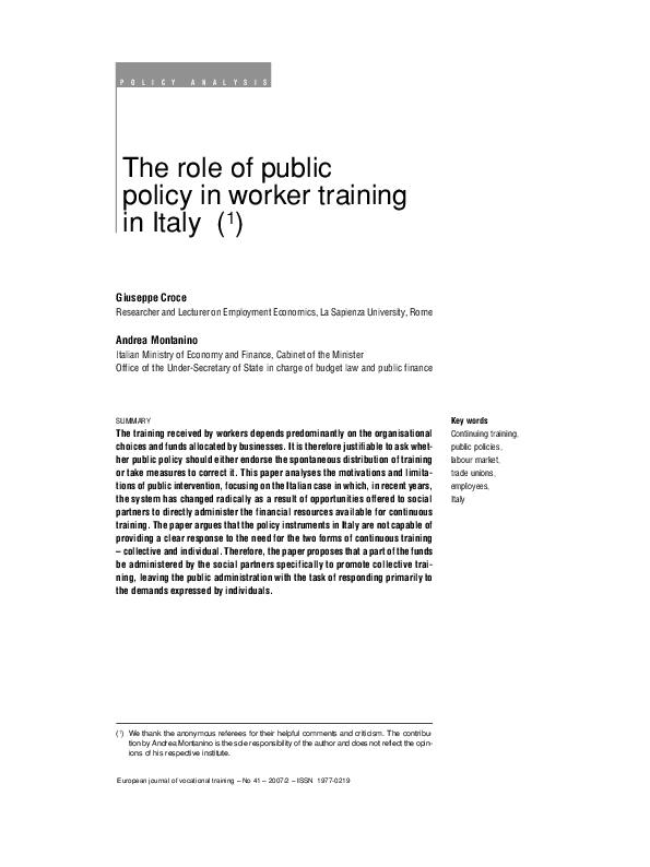 (PDF) The role of public policy in worker training