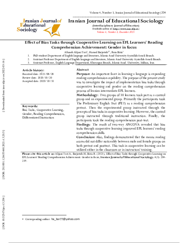 (PDF) Effect of Bias Tasks through Cooperative Learning on EFL Learners ...