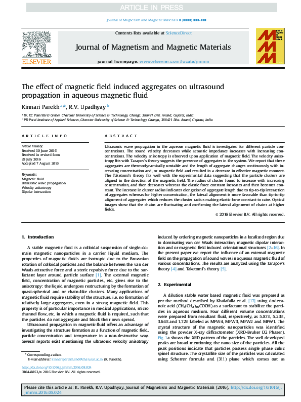 (PDF) The effect of magnetic field induced aggregates on ultrasound ...