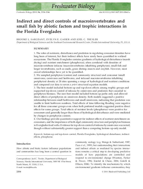 (PDF) Indirect and direct controls of macroinvertebrates and small fish ...