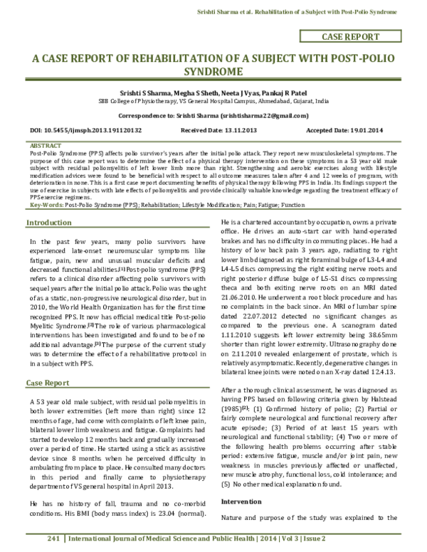 (PDF) Case report of rehabilitation of a subject with post polio syndrome