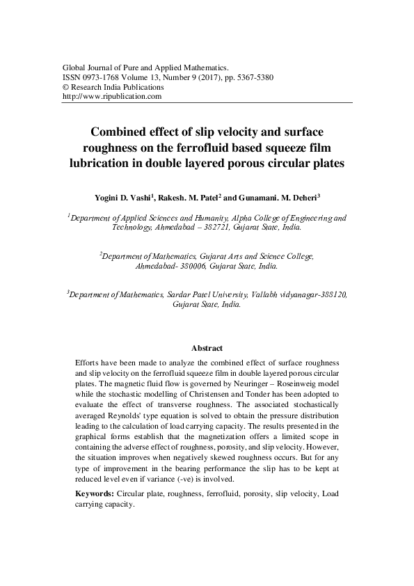 (PDF) Combined effect of slip velocity and surface roughness on the ...