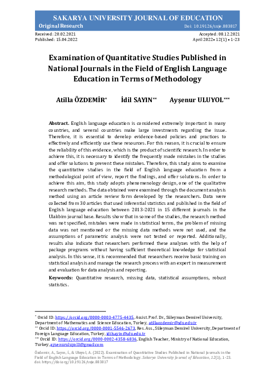 (PDF) Examination of Quantitative Studies Published in National ...