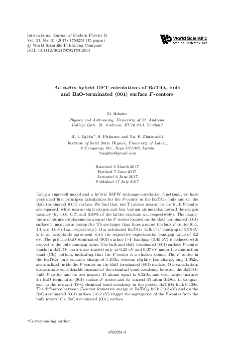 (PDF) Ab initio hybrid DFT calculations of BaTiO3 bulk and BaO ...