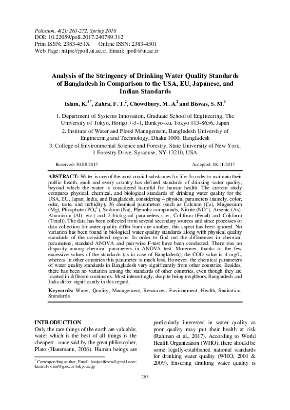 (PDF) Analysis of the Stringency of Drinking Water Quality Standards of