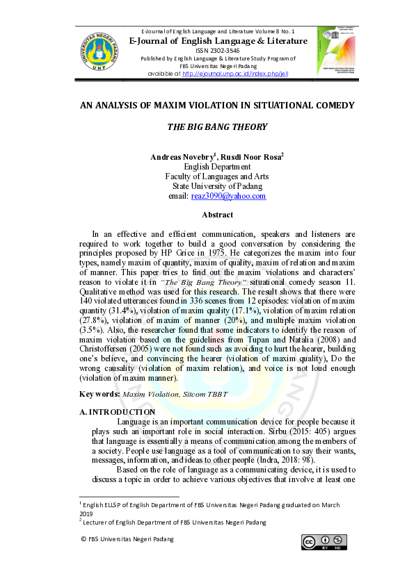 (PDF) An Analysis of Maxim Violation in Situational Comedy the Big Bang ...