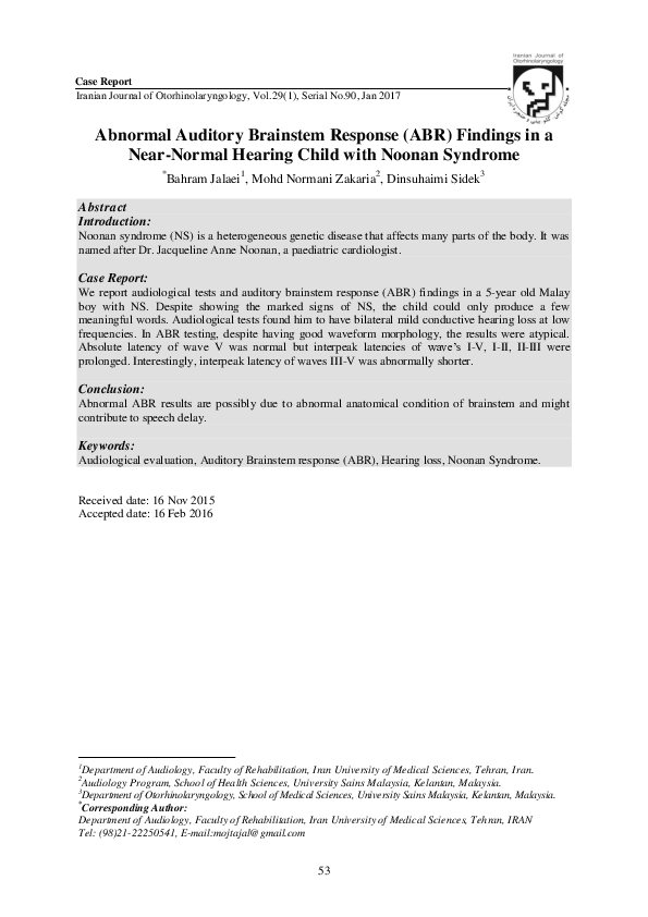 (PDF) Abnormal Auditory Brainstem Response (ABR) Findings in a Near ...