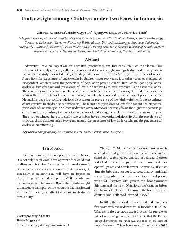(PDF) Underweight among Children under TwoYears in Indonesia