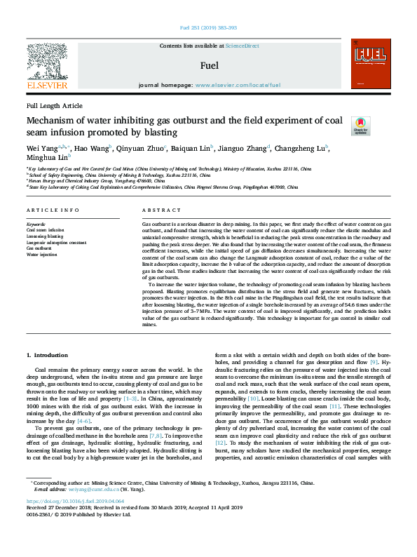 (PDF) Mechanism of water inhibiting gas outburst and the field ...