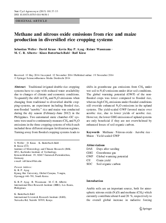 (PDF) Methane and nitrous oxide emissions from rice and maize ...