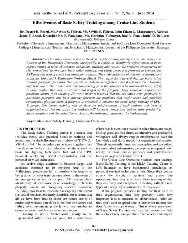 (PDF) Effectiveness of Basic Safety Training among Cruise Line Students