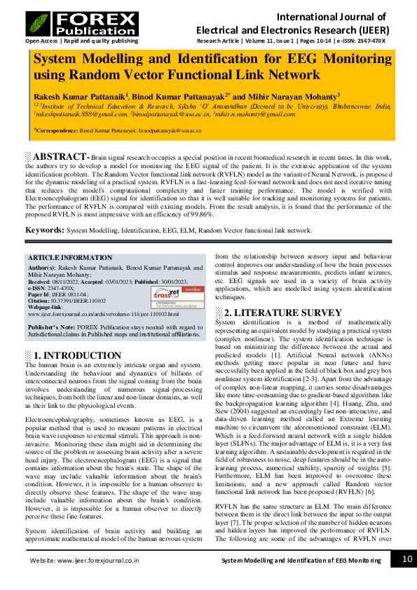 (PDF) System Modelling and Identification for EEG Monitoring using ...