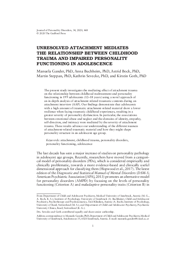 (PDF) Unresolved Attachment Mediates the Relationship Between Childhood ...