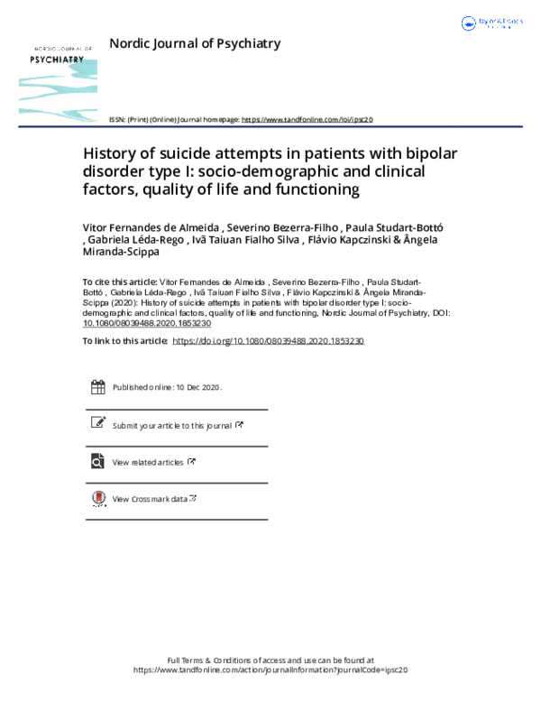 (PDF) History of suicide attempts in patients with bipolar disorder ...