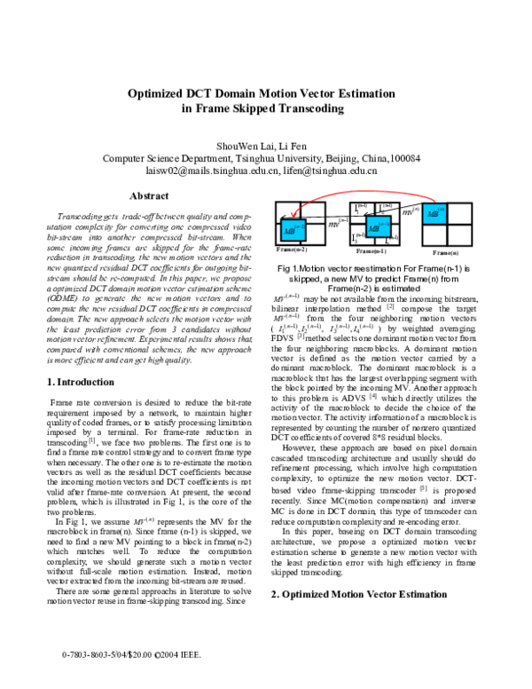 (PDF) Optimized DCT domain motion vector estimation in frame skipped ...