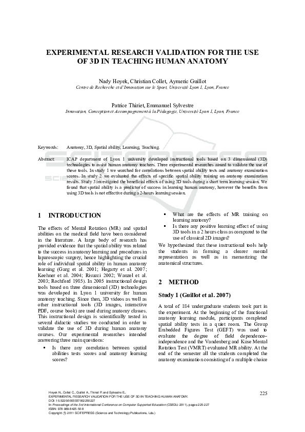 (PDF) Experimental Research Validation for the Use of 3D in Teaching ...
