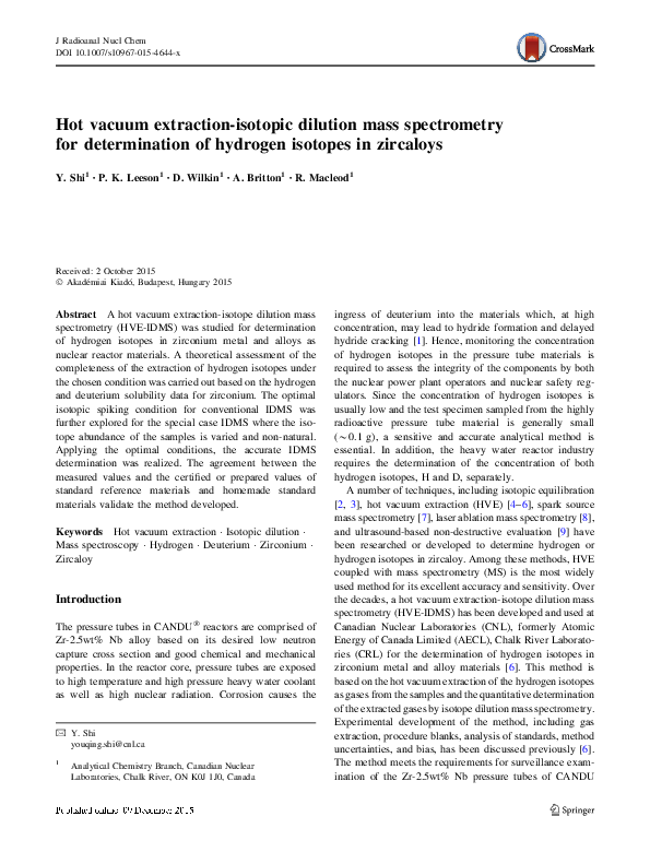 (PDF) Hot vacuum extractionisotopic dilution mass spectrometry for