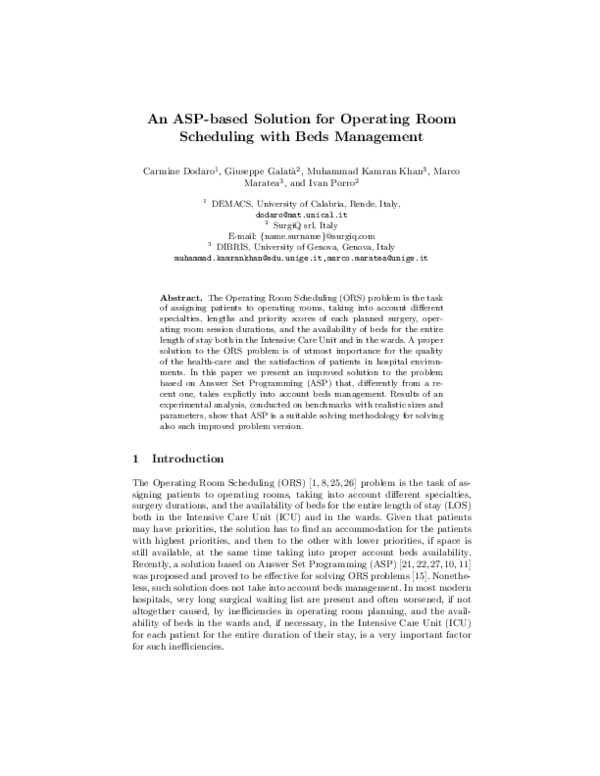 (PDF) An ASP-based Solution for Operating Room Scheduling with Beds ...