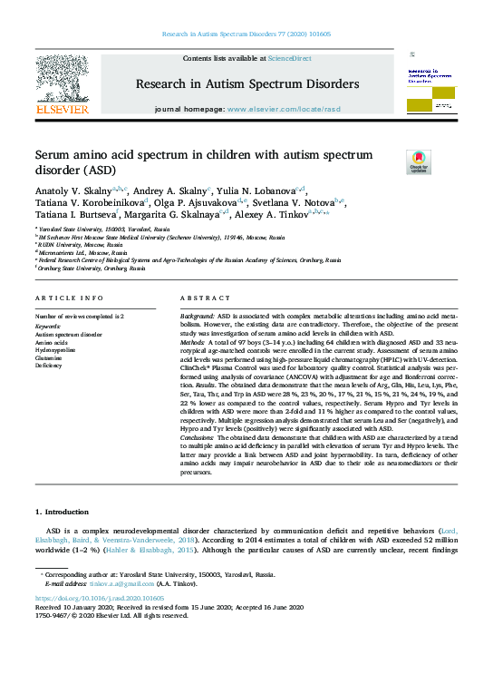 (PDF) Serum amino acid spectrum in children with autism spectrum ...