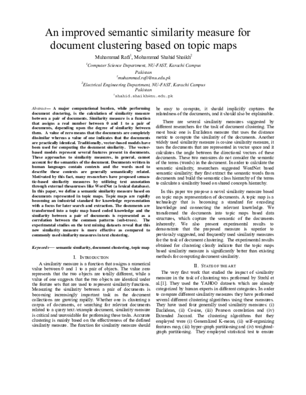 (PDF) An improved semantic similarity measure for document clustering ...