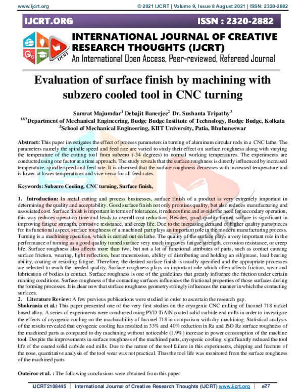 (PDF) Evaluation of surface finish by machining with subzero cooled ...
