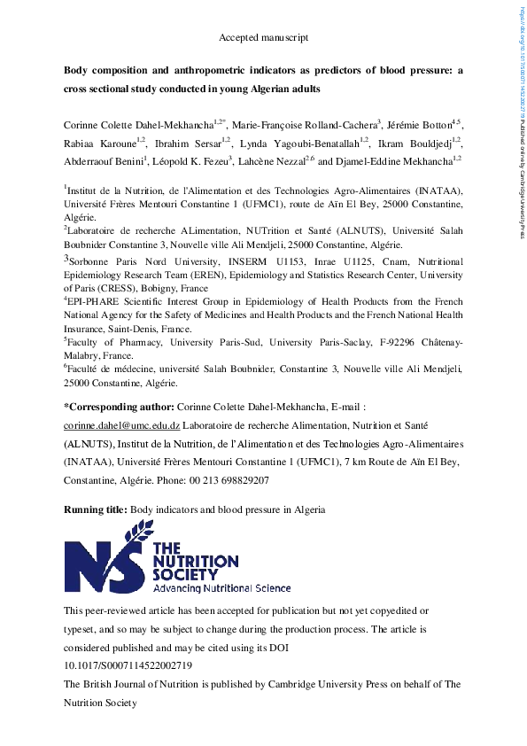(PDF) Body composition and anthropometric indicators as predictors of ...