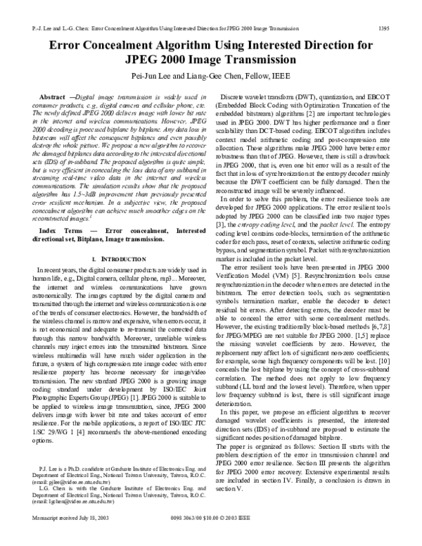 (PDF) Error concealment algorithm using interested direction for JPEG ...