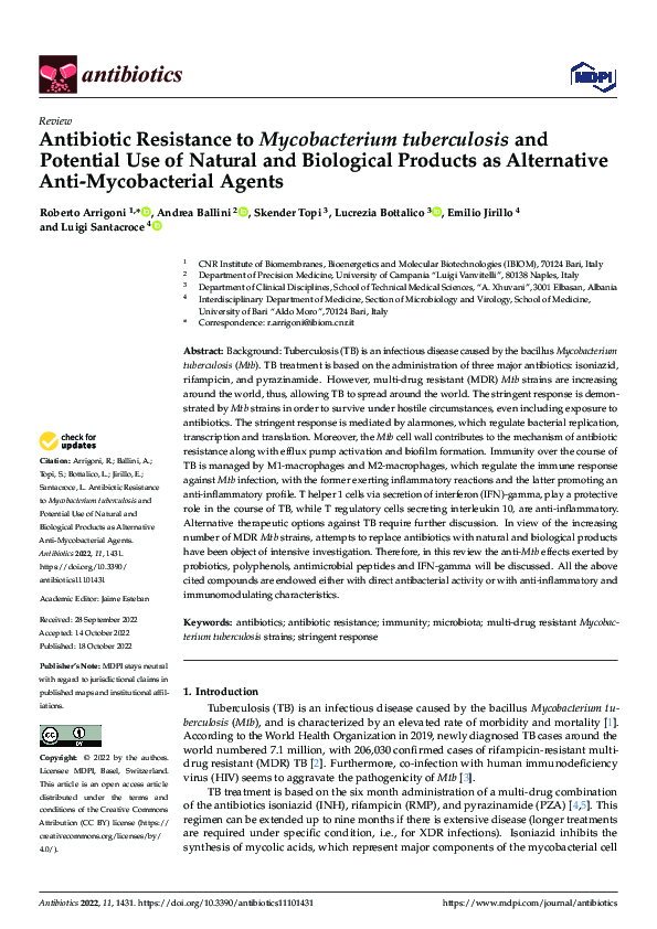 (PDF) Antibiotic Resistance to Mycobacterium tuberculosis and Potential ...